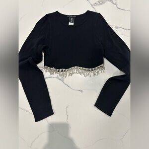 Black rhinestone crop top